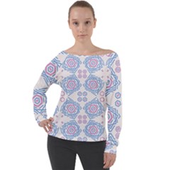 Abstract Pattern Geometric Backgrounds   Off Shoulder Long Sleeve Velour Top by Eskimos