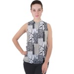 Abstract Pattern Mock Neck Chiffon Sleeveless Top