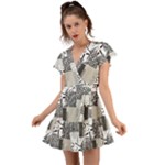 Abstract Pattern Flutter Sleeve Wrap Dress