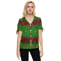 Peacock Lace So Tropical Bow Sleeve Button Up Top by pepitasart