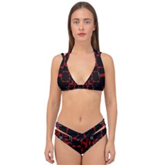 Abstract Pattern Geometric Backgrounds   Double Strap Halter Bikini Set