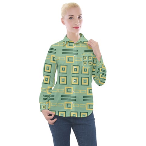 Abstract Pattern Geometric Backgrounds   Women s Long Sleeve Pocket Shirt by Eskimos