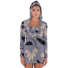 Folk Flowers Print Floral Pattern Ethnic Art Long Sleeve Hooded T-shirt by Eskimos