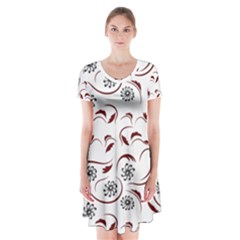 Folk Flowers Print Floral Pattern Ethnic Art Short Sleeve V-neck Flare Dress by Eskimos