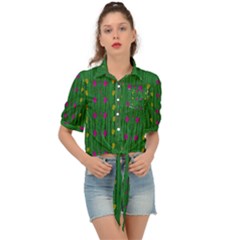 Forest Tulips Groowing To Reach The Divine Sky Pop-culture Tie Front Shirt  by pepitasart