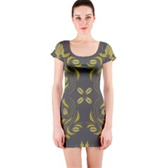 Folk Flowers Print Floral Pattern Ethnic Art Short Sleeve Bodycon Dress by Eskimos