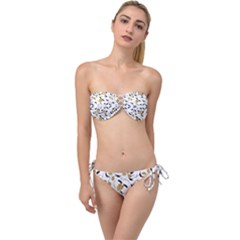 Folk Flowers Print Floral Pattern Ethnic Art Twist Bandeau Bikini Set by Eskimos