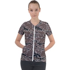 Brown And Black Abstract Vivid Texture Short Sleeve Zip Up Jacket by dflcprintsclothing