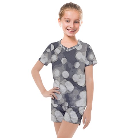 Gray Circles Of Light Kids  Mesh Tee And Shorts Set by DimitriosArt