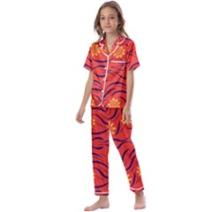 Folk Flowers Print Floral Pattern Ethnic Art Kids  Satin Short Sleeve Pajamas Set