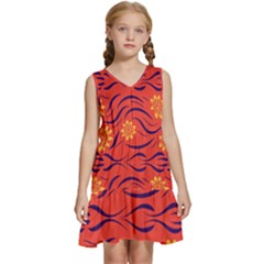 Folk Flowers Print Floral Pattern Ethnic Art Kids  Sleeveless Tiered Mini Dress by Eskimos