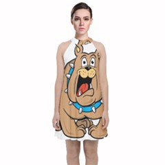 Bulldog-cartoon-illustration-11650862 Velvet Halter Neckline Dress  by jellybeansanddinosaurs