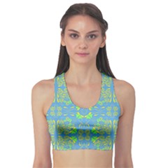 Floral Folk Damask Pattern Fantasy Flowers  Sports Bra by Eskimos