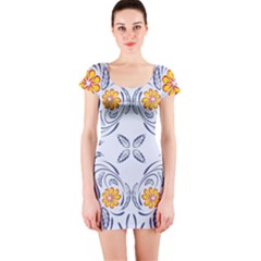 Floral Folk Damask Pattern Fantasy Flowers  Short Sleeve Bodycon Dress by Eskimos