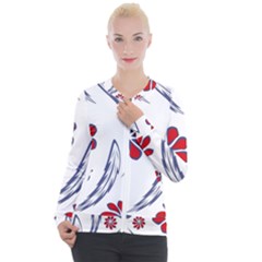 Folk Flowers Print Floral Pattern Ethnic Art Casual Zip Up Jacket by Eskimos