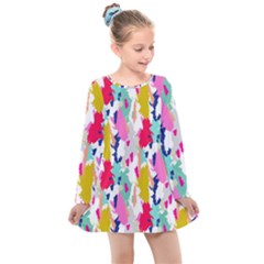 Acryl Paint Kids  Long Sleeve Dress by CoshaArt