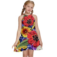 Flower Pattern Kids  Halter Collar Waist Tie Chiffon Dress by CoshaArt