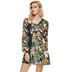 Tropical Pattern Tiered Long Sleeve Mini Dress by CoshaArt