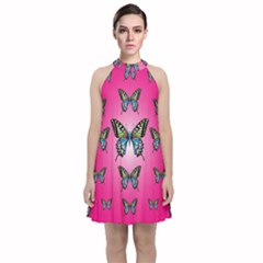 Butterfly Velvet Halter Neckline Dress  by Dutashop