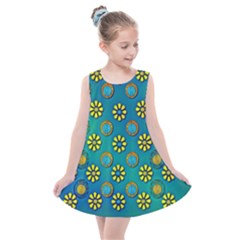 Yellow And Blue Proud Blooming Flowers Kids  Summer Dress by pepitasart