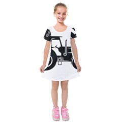 Black-farm-tractor-cut Kids  Short Sleeve Velvet Dress