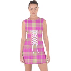 Pink Tartan 4 Lace Up Front Bodycon Dress by tartantotartanspink