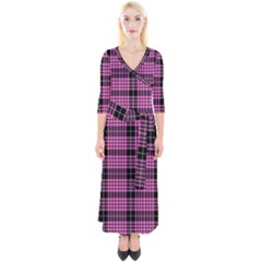 Pink Tartan 3 Quarter Sleeve Wrap Maxi Dress by tartantotartanspink