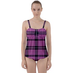 Pink Tartan 3 Twist Front Tankini Set by tartantotartanspink