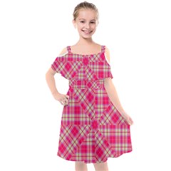 Pink Tartan-10 Kids  Cut Out Shoulders Chiffon Dress by tartantotartanspink