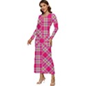 Pink Tartan-10 Long Sleeve Velour Longline Maxi Dress View2