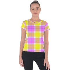 Pink Tartan-8 Short Sleeve Sports Top  by tartantotartanspink2