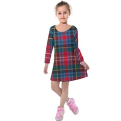 Caledonia Modern Tartan Kids  Long Sleeve Velvet Dress