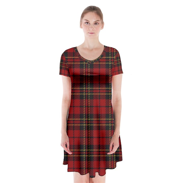 Brodie Clan Tartan Short Sleeve V-neck Flare Dress