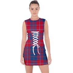 Galloway Red Modern Tartan Lace Up Front Bodycon Dress by tartantotartansred