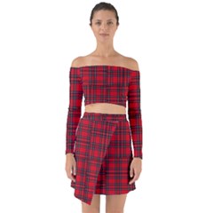 Royal Stewart Tartan Off Shoulder Top With Skirt Set by tartantotartansreddesign