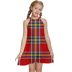 Tartan Pattern 40 Kids  Halter Collar Waist Tie Chiffon Dress