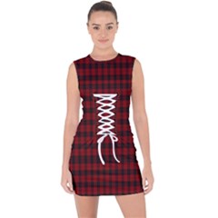 Tartan Red Lace Up Front Bodycon Dress by tartantotartansallreddesigns