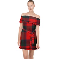 Macduff Modern Tartan 2 Off Shoulder Chiffon Dress by tartantotartansallreddesigns