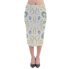 Floral Folk Damask Pattern Fantasy Flowers  Velvet Midi Pencil Skirt by Eskimos