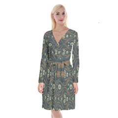 Folk Flowers Print Floral Pattern Ethnic Art Long Sleeve Velvet Front Wrap Dress