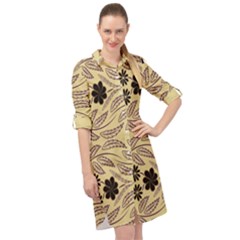 Folk Flowers Print Floral Pattern Ethnic Art Long Sleeve Mini Shirt Dress