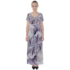 Fractal Feathers High Waist Short Sleeve Maxi Dress by MRNStudios