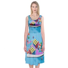 Floating-cubes-on-blue Backgrounderaser 20220422 203144521 Backgrounderaser 20220422 203216276 Midi Sleeveless Dress by marthatravis1968