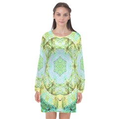 Green Marble Long Sleeve Chiffon Shift Dress 