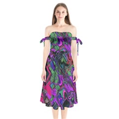 Neon Aquarium Shoulder Tie Bardot Midi Dress by MRNStudios