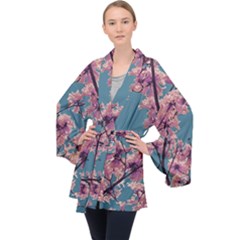 Colorful Floral Leaves Photo Long Sleeve Velvet Kimono  by dflcprintsclothing