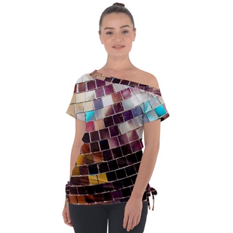 Funky Disco Ball Off Shoulder Tie-up Tee by essentialimage365