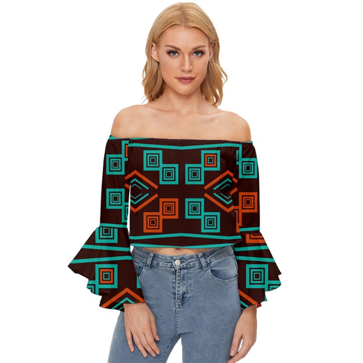 Abstract pattern geometric backgrounds   Off Shoulder Flutter Bell Sleeve Top