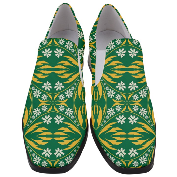 Folk flowers print Floral pattern Ethnic art Women Slip On Heel Loafers