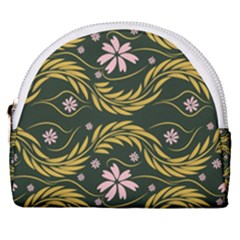 Folk Flowers Print Floral Pattern Ethnic Art Horseshoe Style Canvas Pouch by Eskimos